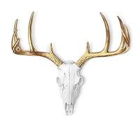 Wall Charmers Mini White + Gold Antler Faux Deer Skull - 16" White Faux Taxidermy Animal Head Wall Decor - Handmade Farmhouse Decor