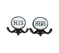 Wallcharmers Set of 2 His and Hers Towel Hooks for Bathrooms, Mr & Mrs. Farmhouse and Rustic Bathroom Hooks for Towels, Black & White