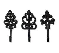 Wallcharmers Set of 3 Rustic Decorative Wall Hooks 8” | Victorian Shabby Chic Fleur De Lis Antique Towel Hooks for Hanging | Gothic Cast Iron Farmhouse Indoor Outdoor Key, Dog Leash, & Towel Hanger