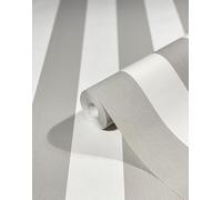 WALLCOVER Non-Woven Wallpaper Grey Silver Striped Wallpaper Country House White Lines Modern Block Stripe Wallpaper Fine Structure 10.05 x 0.53 m Made in Germany
