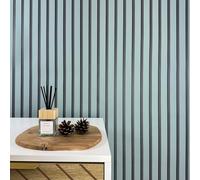 WALLCOVER Wallpaper Blue Non-Woven Wallpaper Stripes Black - Blue-Grey Panels Scandinavian Style Wall Panels Modern Slat Made in Germany