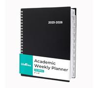 WallDeca Academic Planner 2025-2026, Daily, Weekly & Monthly Planner, July 2025 - June 2026, Student Notes Pages, Twin-Wire Binding Day and Weekly Agenda for School & Work (20 x 15 cm, Black)