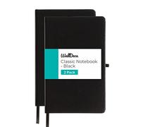 WallDeca Black Lined Notebook Journal, 2 Pack, Hard Cover, 240 Pages, Ruled, 21 x 13 cm, Ivory 80 GSM Paper | School, Business, College, Notes, Journaling