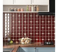 Wallderful Vintage Red Peel and Stick Backsplash for Kitchen Squares Peel and Stick Wall Tiles Back Splash Adhesive Mosaic Tiles Self Adhesive Gothic Backsplash 3D Wall Stickers for Bathroom Glossy