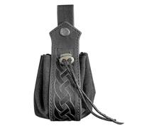 Wallet - 6.3 Inch Leather with Drawstring | Leather Coin Jewellery, Storage Bag, Mini Medieval Key Folder, First Layer, Cowhide Leather, Small Purse, for Men and Women (Black, black, see description