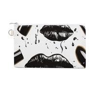 Wallet Bag,Cool Black Lipstick Lips Print Coin Purse,canvas Zipper Change Purse,small Cosmetic Bag,portable Change Wallet, style, One Size, Modern