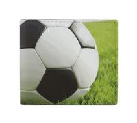 Wallet Card Case Coin Purse Mens Soccer Ball On Grassy Printed Wallet for Everyday Use And Fits in Any Pocket with Ease, style, One Size