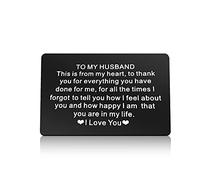 Wallet Card Insert for Husband Engraved Metal Card Gifts Anniversary Card Gift for Husband from Wife Birthday Valentines Day Gifts for Him Men Thank You Husband Gifts Idea Christmas Wedding Day Gift