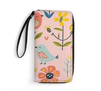 Wallet Cartoon Birds And Bees Printed Leather Wallets Card Holder With Wrist Strap Suitable for Both Men And Women, Cartoon Birds And Bees, 7.8 x 4.1 x 1 inches, Modern