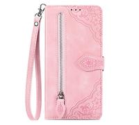 Wallet Case Compatible with OPPO REALME 14T Flip Phone Cases PU Leather Case Cellphone Shell Zipper Bag Skin Covers Coin Purse [with Lanyard Strap] 7 Credit Card/Cash Holder Slots,Pink