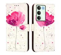 Wallet Case Compatible with Realme V70 5G/Realme 14X Global/REALME C75 5G Case Premium PU Leather Flip Case 3D Creative Pattern Design Protective Cover Stand Wallet Case,Red Flower