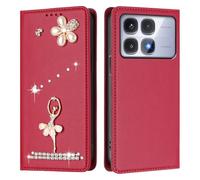 Wallet Case Compatible With Redmi K70 Ultra Premium Edition 5G Global case with Card Slots Magnetic Closure Kickstand Shockproof Ballet girl Protective Phone cover.Wine red