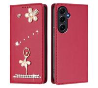 Wallet Case Compatible With Samsung Galaxy A55 5G Global case with Card Slots Magnetic Closure Kickstand Shockproof Ballet girl Protective Phone cover.Wine red