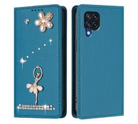 Wallet Case Compatible With Samsung Galaxy M32 4G International/M22 case with Card Slots Magnetic Closure Kickstand Shockproof Ballet girl Protective Phone cover.Blue