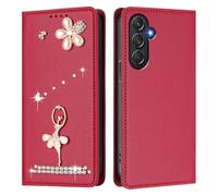 Wallet Case Compatible With Samsung Galaxy M54 5G Global/F54 5G case with Card Slots Magnetic Closure Kickstand Shockproof Ballet girl Protective Phone cover.Wine red