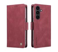 Wallet Case Compatible with Samsung Galaxy S25 FE, Premium Leather Wallet Cover [Anti-Fraud] [Card Slots] [Wrist Strap] Kickstand Flip Case for Samsung Galaxy S25 FE (Red#)