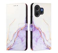 Wallet Case Compatible with TCL Nxtpaper 70 Pro Marble Wallet PU Leather Shockproof Flip Phone Cover Card Holder Magnetic Clasp Kickstand TPU Inner Shell Bumper Case.White & Purple