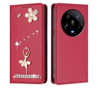 Wallet Case Compatible With Xiaomi 14 Ultra 5G Global case with Card Slots Magnetic Closure Kickstand Shockproof Ballet girl Protective Phone cover.Wine red