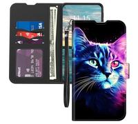 Wallet Case for Cricket Icon Plus 2026 Phone,Card Holder Wrist Strap,Leather Flip Folio Magnetic Clasp Kickstand,Drop Protection TPU Inner cover for Cricket Icon Plus 2026,Colorful Rainbow Cat