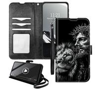 Wallet Case for Google Pixel 8A - RFID Blocking,Shockproof,Card Slots,Wrist Strap,PU Leather Cover with Magnetic Closure & Multi-Angle Stand,Jesus Lion Design