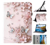 Wallet Case for Honor Pad X8b 11.0" PU Leather 3D Effect Pink Butterfly Flowers Cover Folio Painting Magnetic Flip Travel Protective Elegant Flip Painting for Honor Pad X8b 11.0"