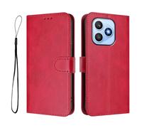 Wallet Case for Honor X8D 4G Overseas,The Calfskin Pattern Anti-Theft PU Leather Wallet Flip Folio Case Magnetic Protective Cover with Stand function, Card Slots + 1 Wrist Strap.Rose Red