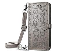 Wallet Case for Huawei Mate 80 Pro, Embossed Pattern Cartoon Style Crossbody Flip Phone Cover for Huawei Mate 80 Pro, Gray