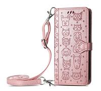Wallet Case for Huawei Mate 80 Pro, Embossed Pattern Cartoon Style Crossbody Flip Phone Cover for Huawei Mate 80 Pro, Rose Gold