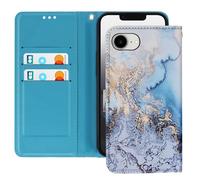 Wallet Case for iPhone 17e Ocean Marble Pattern with Stand and Wrist Strap