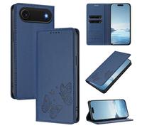 Wallet Case for iPhone Air, Durable Leather & TPU Magnetic Flip Cover with RFID Blocking, 2 Card Slots & Cash Pocket, Shockproof Bumper, Kickstand Function, Butterfly Embossed(Dark Blue)