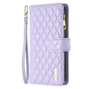 Wallet Case for Motorola Moto E14/G04/G24, Premium Luxury Girls Women Leather Magnetic Handbag Zipper Case Kickstand Card Holder Slots Wrist Strap Shockproof Flip Cover for Moto E14/G04/G24 Purple