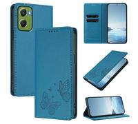 Wallet Case for Motorola Moto G06 Power 4G PU Leather & TPU Magnetic Flip Cover with RFID Blocking, 2 Card Slots & Cash Pocket, Shockproof Bumper, Kickstand Function, Butterfly Embossed(Blue Green)