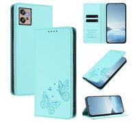 Wallet Case for Motorola Moto G32 5G PU Leather & TPU Magnetic Flip Cover with RFID Blocking, 2 Card Slots & Cash Pocket, Shockproof Bumper, Kickstand Function, Butterfly Embossed(Mint)