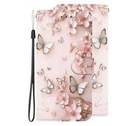 Wallet Case for OnePlus Ace 2V 5G PU Leather 3D Effect Pink Butterfly Flowers Cover Folio Painting Magnetic Flip Travel Protective Elegant Flip Painting for OnePlus Ace 2V 5G