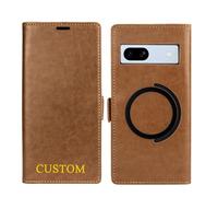 Wallet Case for Pixel 9 8 7 6 Pro XL/9A 8A 7A 6A with RFID Blocking Kickstand Personalized Name Custom Text Leather Flip Folio Phone Cover with Card Slot Kickstand Magnetic Full Protective Brown
