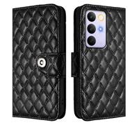 Wallet Case for Realme C83 5G India/Realme C85/Realme 15X,Luxury Quilted PU Leather Wallet Case with Card Slots for Women,Magnetic Case with Wrist Strap Kickstand Shockproof Flip Cover. Black