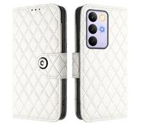 Wallet Case for Realme C83 5G India/Realme C85/Realme 15X,Luxury Quilted PU Leather Wallet Case with Card Slots for Women,Magnetic Case with Wrist Strap Kickstand Shockproof Flip Cover.White