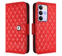 Wallet Case for Realme C83 5G India/Realme C85/Realme 15X,Luxury Quilted PU Leather Wallet Case with Card Slots for Women,Magnetic Case with Wrist Strap Kickstand Shockproof Flip Cover.Red