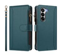 Wallet Case for Realme P4X 5G,Premium Handmade PU Leather Phone Case Card Slots Magnetic Closure Zipper Pocket Kickstand Flip Case with Hand Strap.Green