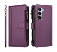 Wallet Case for Realme P4X 5G,Premium Handmade PU Leather Phone Case Card Slots Magnetic Closure Zipper Pocket Kickstand Flip Case with Hand Strap.Violet