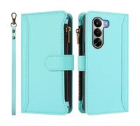 Wallet Case for Realme P4X 5G,Premium Handmade PU Leather Phone Case Card Slots Magnetic Closure Zipper Pocket Kickstand Flip Case with Hand Strap.Mint green