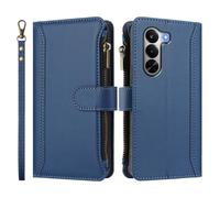 Wallet Case for Realme P4X 5G,Premium Handmade PU Leather Phone Case Card Slots Magnetic Closure Zipper Pocket Kickstand Flip Case with Hand Strap.Blue