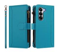 Wallet Case for Realme P4X 5G,Premium Handmade PU Leather Phone Case Card Slots Magnetic Closure Zipper Pocket Kickstand Flip Case with Hand Strap.Lake blue