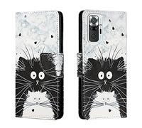 Wallet Case for Redmi Note 10 Pro,PU Leather Flip Bookstyle Phone Case Black and White Cat Patterns Shell with Kickstand Magnetic Card Holders for Redmi Note 10 Pro