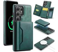 Wallet Case for Samsung Galaxy S25 Ultra, S24, S23 Series with Stand, Compatible with Magsafe, Detachable Magnetic Leather Holster Cover with Card Holder (Green,S24 Ultra)