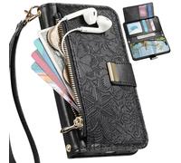Wallet Case for Samsung Galaxy S26 Pro, 6 Card Slots, Floral Pattern Cover, Hand Strap, Kickstand, Magnetic Closure Handbag, Zipper Pocket for Samsung Galaxy S26 Pro-Black
