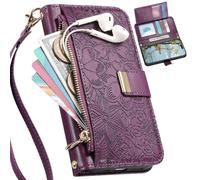 Wallet Case for Samsung Galaxy S26 Pro, 6 Card Slots, Floral Pattern Cover, Hand Strap, Kickstand, Magnetic Closure Handbag, Zipper Pocket for Samsung Galaxy S26 Pro-Purple