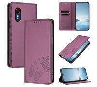 Wallet Case for Samsung Galaxy XCover5 PU Leather & TPU Magnetic Flip Cover with RFID Blocking, 2 Card Slots & Cash Pocket, Shockproof Bumper, Kickstand Function, Butterfly Embossed(Dark Purple)