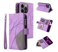Wallet Case for Sony Xperia 1 VI 2024, Folio PU Leather Zipper Handbag with Multi Card Slots & Wrist Strap, Magnetic Stand Flip Shockproof Protective Cover for Sony Xperia 1 VI 2024 Purple