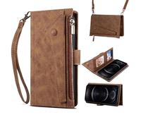 Wallet Case for VIVO X200 FE Crossbody with Wrist Strap and [RFID Blocking] Credit Card Holder, PU Leather Flip Zipper Cover, Brown